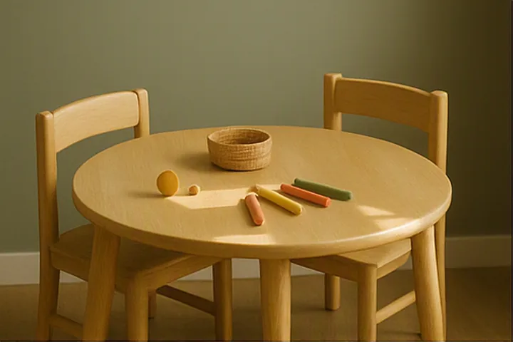 Mesa acogedora con materiales de juego para atención psicológica infantil