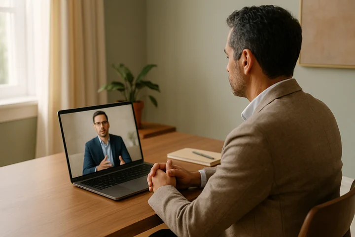 Espacio privado y tranquilo preparado para una sesión psicológica online