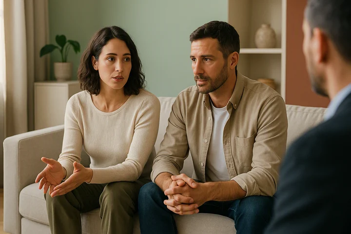 Pareja participando en una conversación respetuosa y atenta